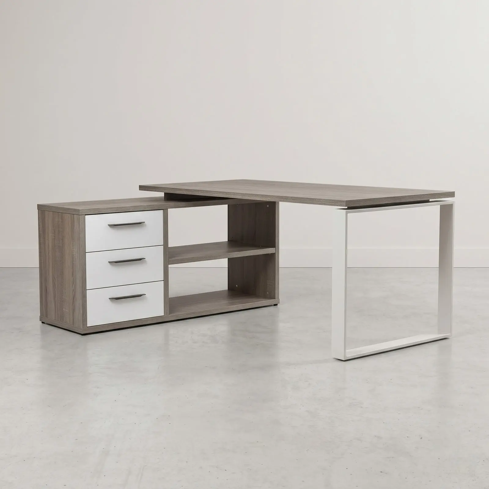 L-Shaped Executive Desk with Integrated Storage & Metal Legs