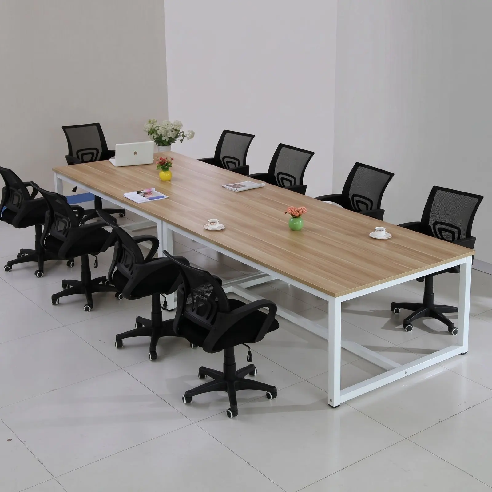 Large Conference Table with Square Loop Frame – Oak & White